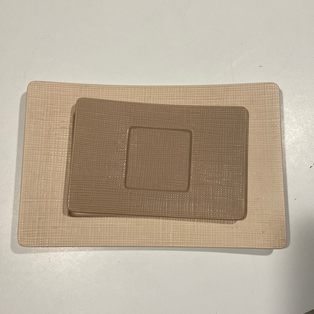 PartyLite Linen Pillar Holders - Set of 2. One beige, one tan.